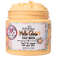 Bella & Bear Hello Glow mask jar close-up, refining pores and brightening complexion