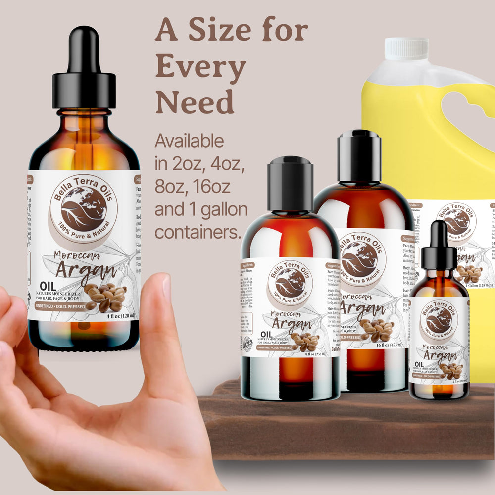 Bella Terra Oils premium packaging signals a nutrient-rich argan oil.