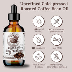 Bella Terra Oils coffee bean oil ingredient panel notes antioxidants for skin-friendly nourishment.