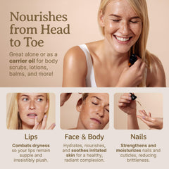 Hair application shows ends treated for natural shine.