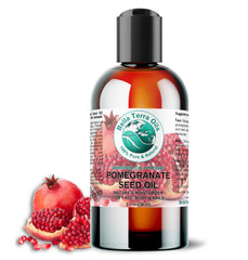 Bella Terra Oils Organic Pomegranate Seed Oil bottle on a clean surface for skin hydration