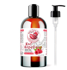 Bella Terra Oils Red Raspberry Seed Oil bottle 16oz highlighting antioxidant-rich skin nourishment.