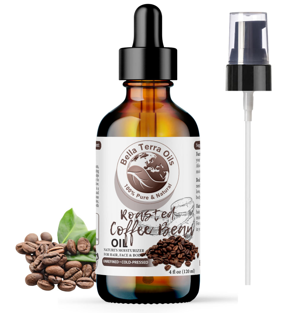 Bella Terra Oils Roasted Bean Oil bottle pouring rich aroma for flavoring
