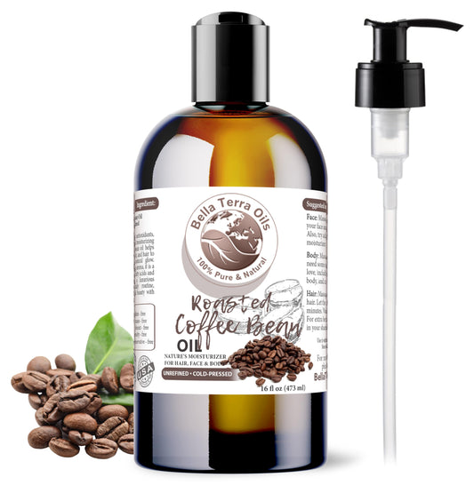 Bella Terra Oils roasted coffee bean oil 16oz bottle for skin nourishment.