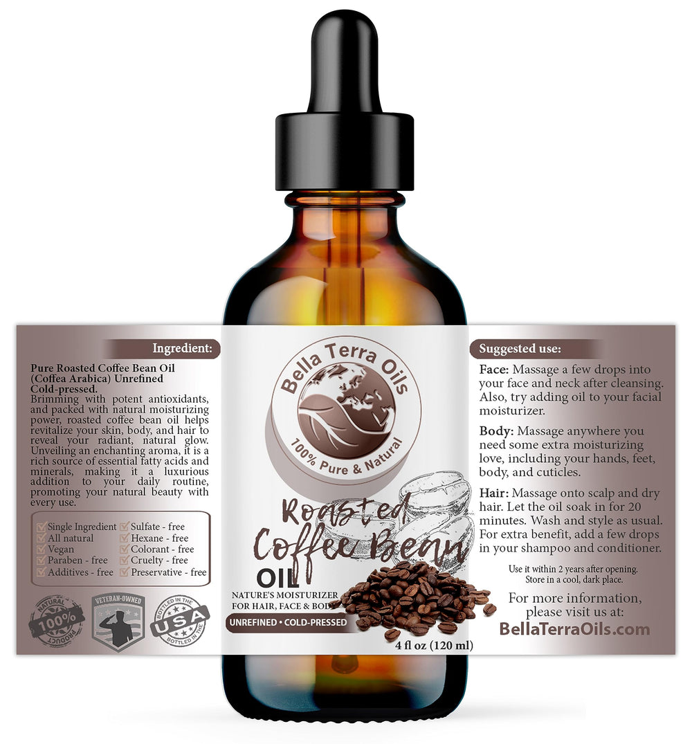 Bella Terra Oils Roasted Coffee Oil pour highlighting smooth texture and aroma