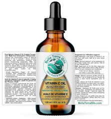 Dropper of Bella Terra Oils vitamin E oil ideal for targeted skin nourishment