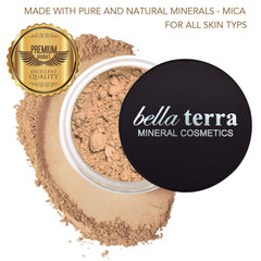 Open compact of Bellaterra BellaTerra Nutmeg foundation showing smooth, buildable coverage.