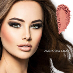 Bellaterra Mineral Loose Blush on angled brush ready for blending.