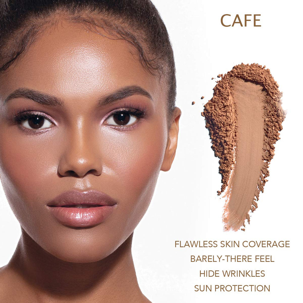 Bellaterra Cosmetics BellaTerra Café swirl application showing customizable coverage.