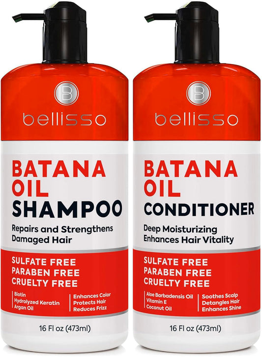 Bellisso Batana Oil Shampoo bottle showing thickening potential for fuller hair.
