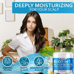Bellisso Biotin Scalp Scrub application close-up highlights microbeads for dead skin removal.