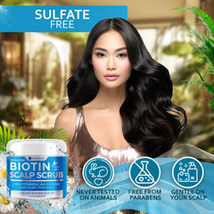 Bellisso Biotin Scalp Scrub sea salt view demonstrates gentle buildup removal.