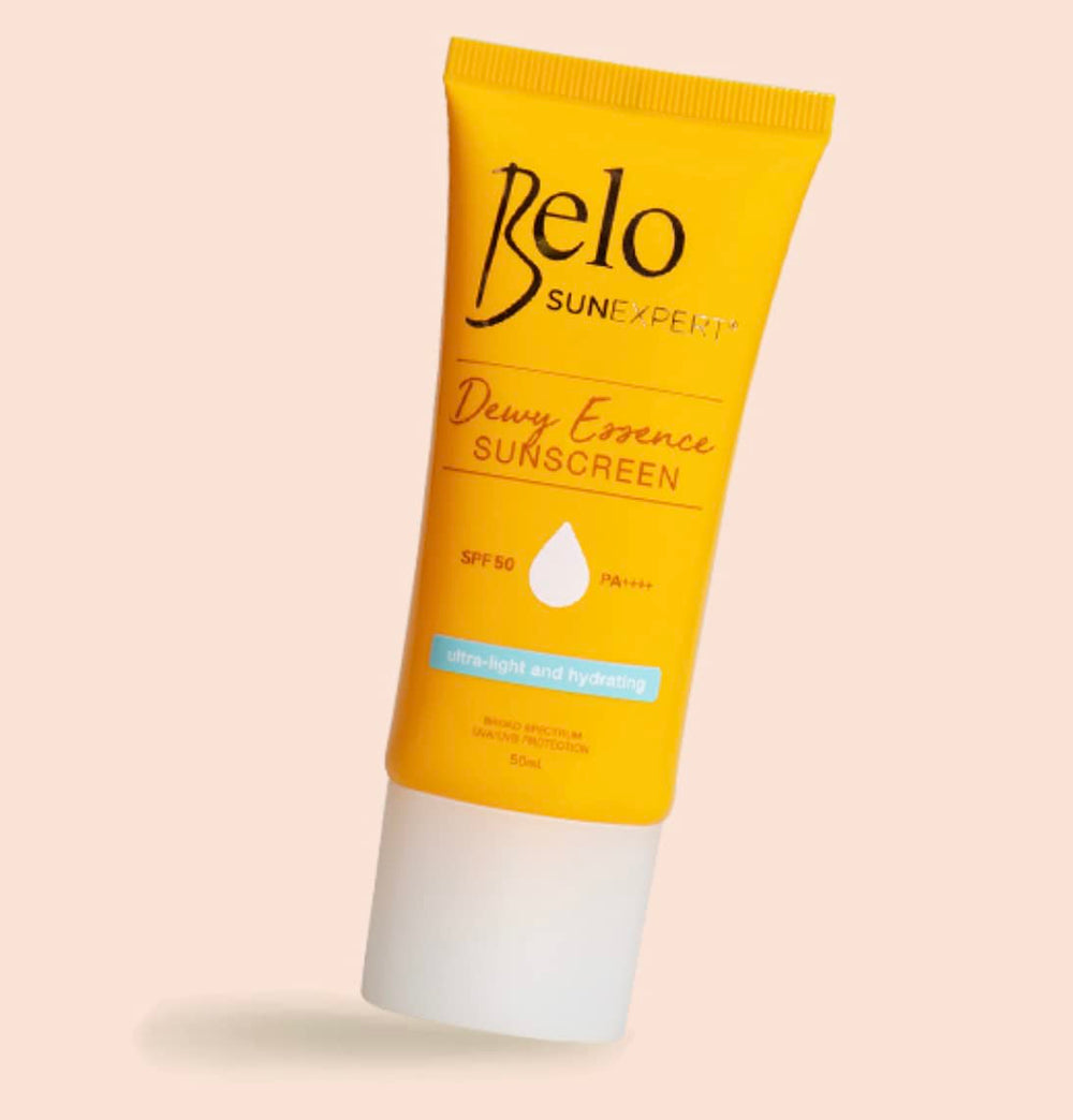Texture closeup of Belo SunExpert Dewy Day Cream showing fast absorption and dewy finish