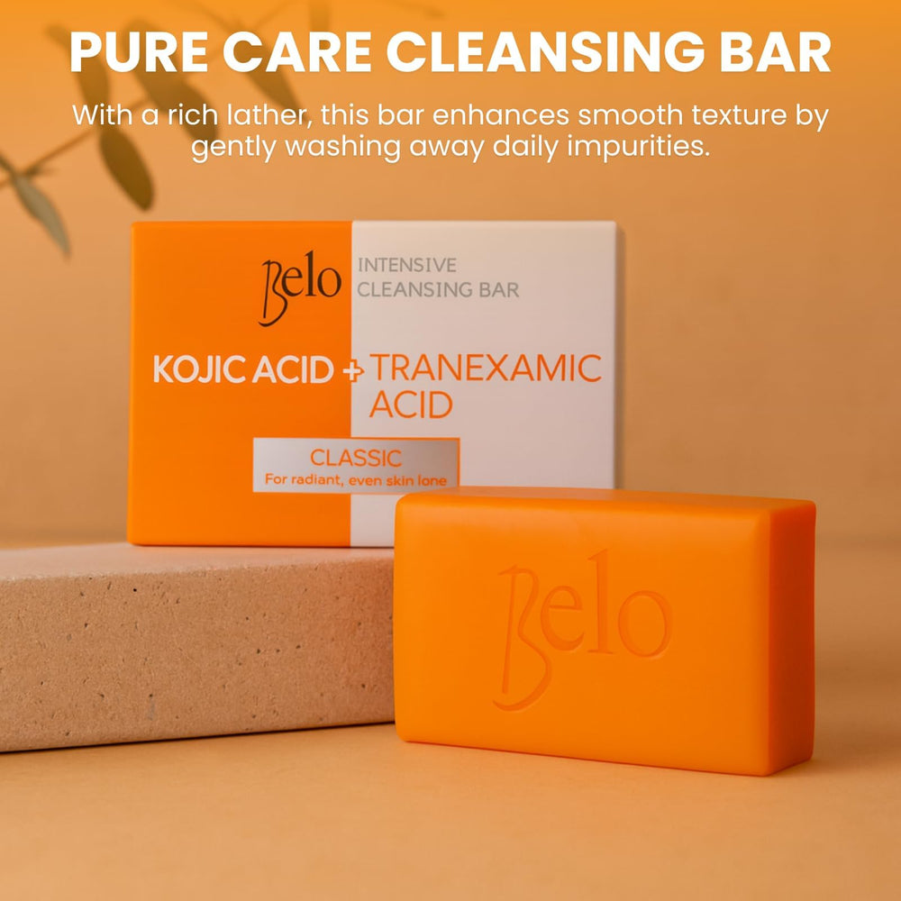 Belo Essentials cleansing bar tranexamic acid close-up highlighting brightening potential.