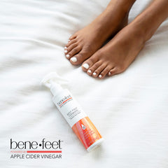 Benefeet Best Foot Forward Peeling Spray texture shot suggests smooth, hydrated skin.