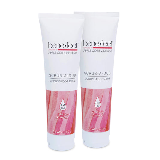 Benefeet Scrub-A-Dub cooling foot scrub packaging showing two-pack convenience