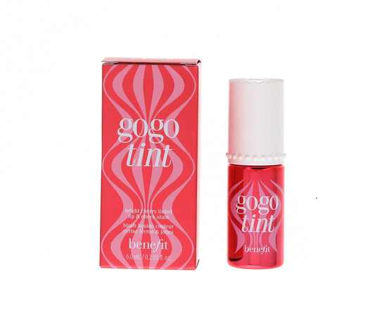 Benefit Gogo Tint bottle showcasing bright cherry shade for quick color boost