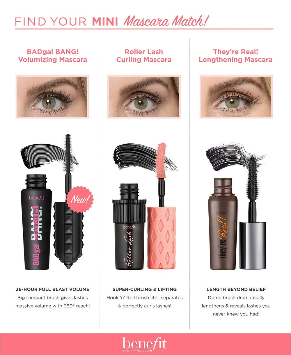 Benefit Theyre Real mini lengthening mascara delivers dramatic length and separation.