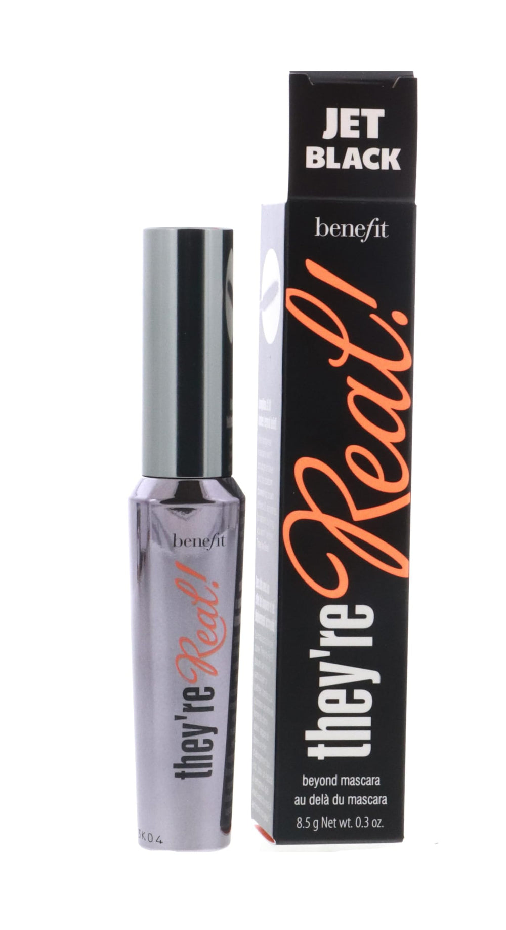Benefit They're Real Mascara bottle closeup shows jet black formula for dramatic lashes.