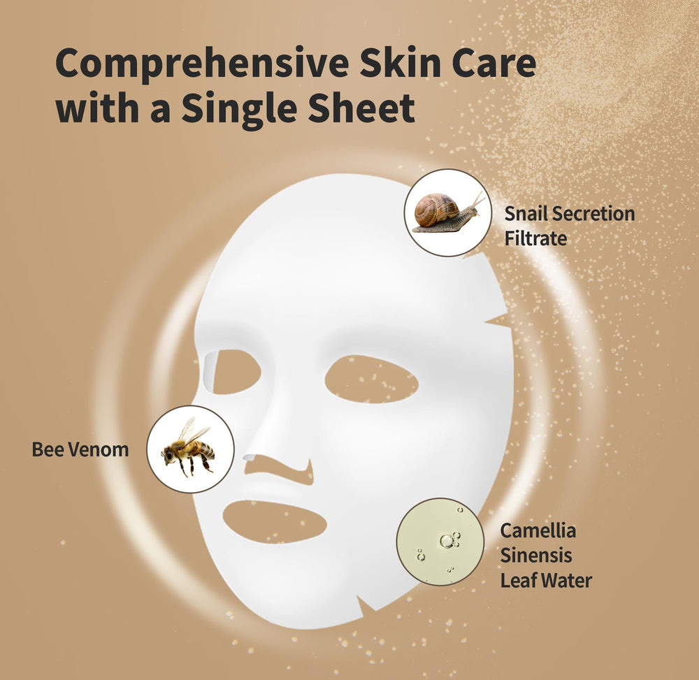 Benton Snail Bee mask with cotton sheets emphasizing gentle, safe skin care.
