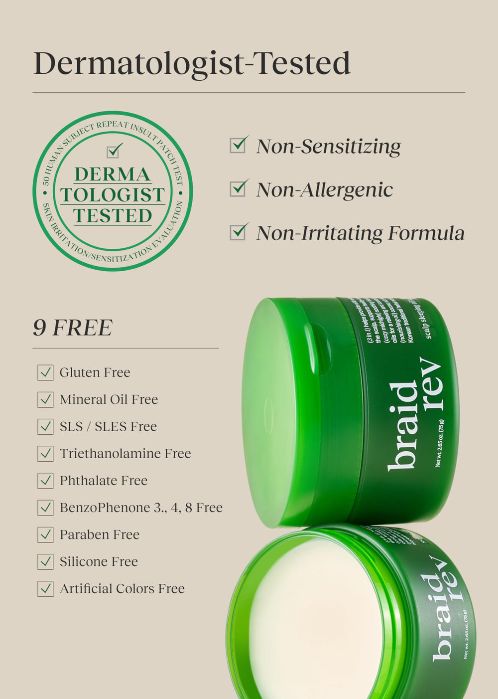 Bephor Braid Rev Scalp Balm cosmetic label close-up, premium formula.