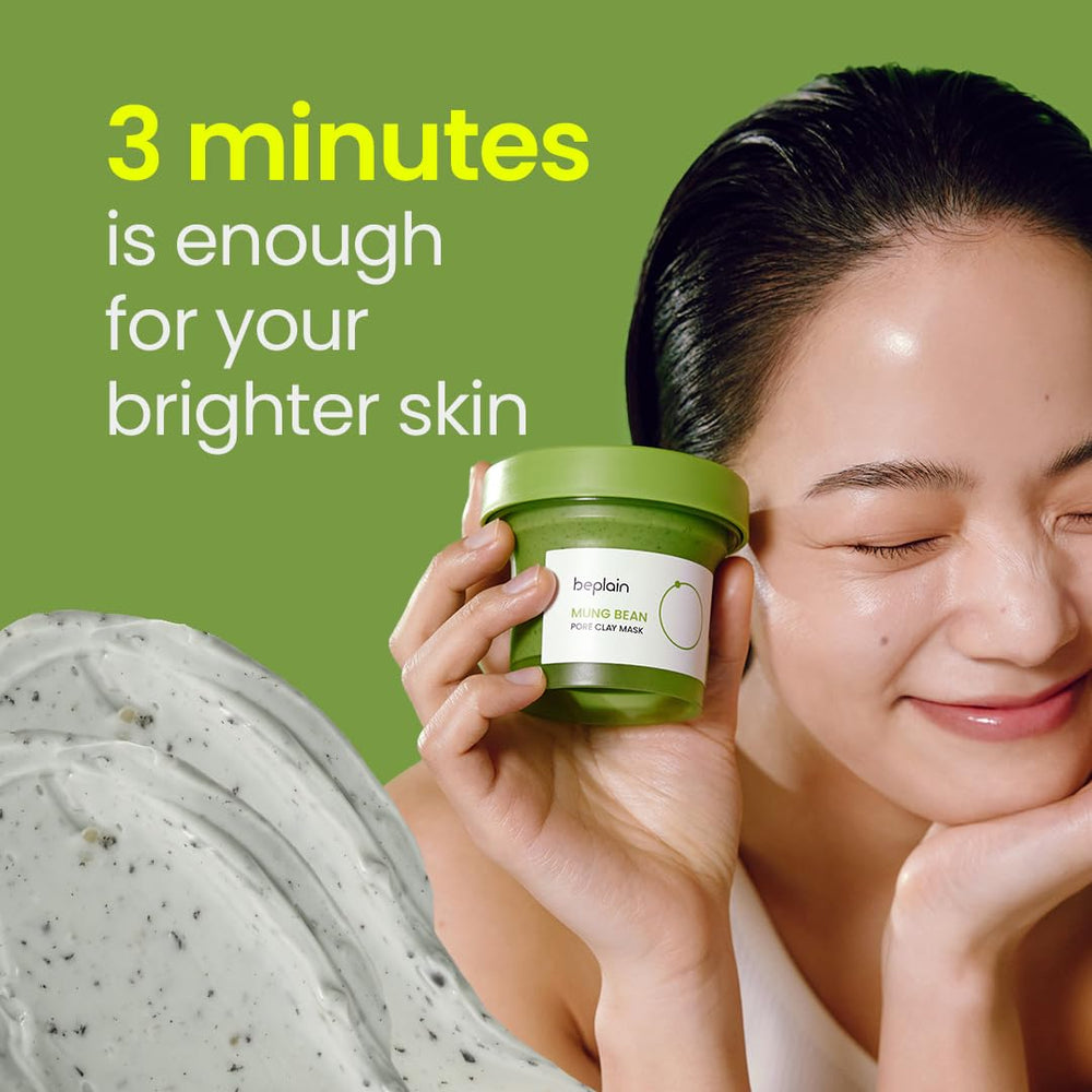 Beplain mung bean pore clay mask face closeup highlights refined texture