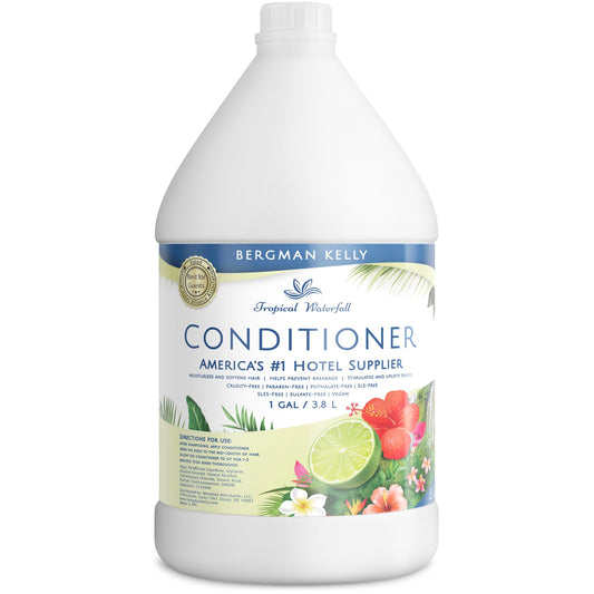 BERGMAN KELLY Tropical Waterfall conditioner bottle front for hotel bulk refills.