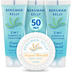 BERGMAN KELLY round soap bar with Tropical Waterfall scent for hotel guest amenities and comfort.