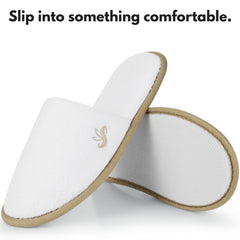 BERGMAN KELLY spa slippers quilted white for cozy hotel-style home comfort