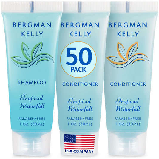 Bergman Kelly travel shampoo bottle in compact guest-room size for freshening up