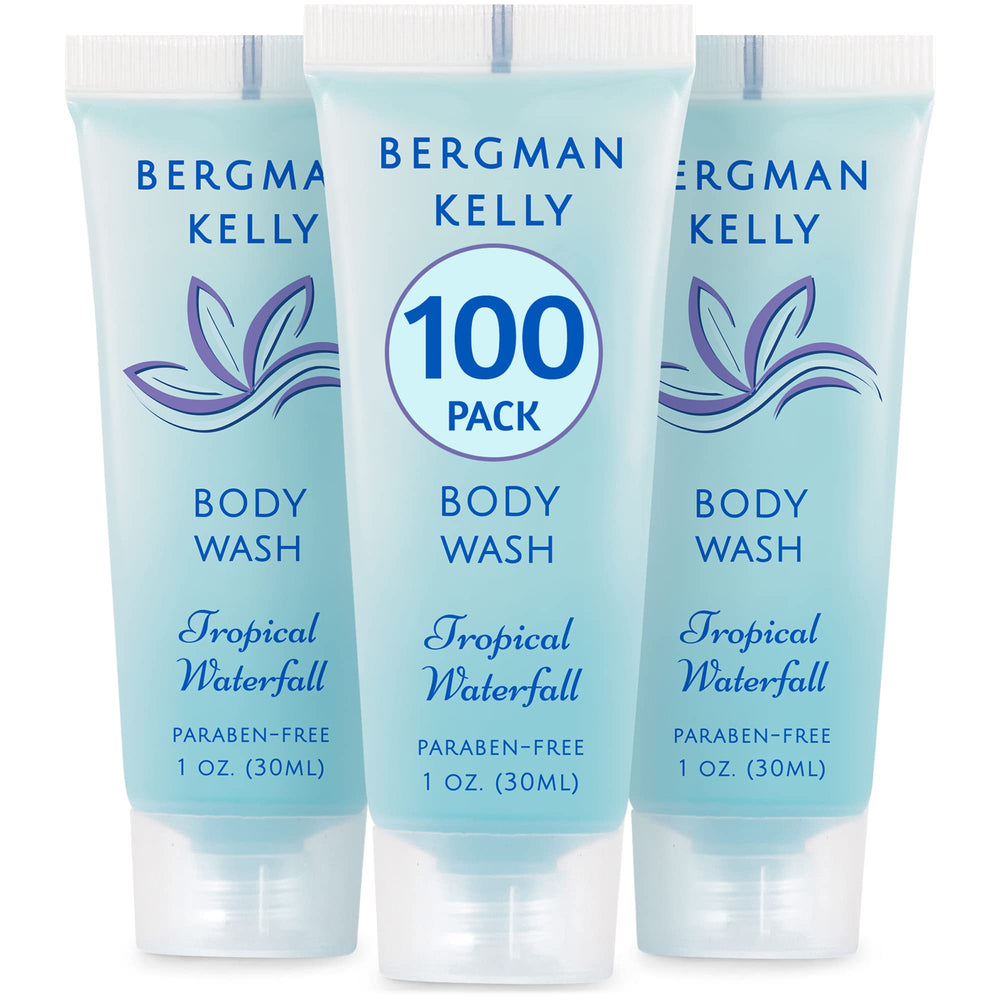 BERGMAN KELLY travel-size body wash tropical waterfall in guest bathroom for hotel experience
