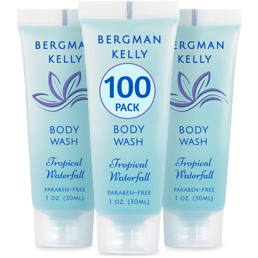 BERGMAN KELLY travel-size body wash tropical waterfall in guest bathroom for hotel experience