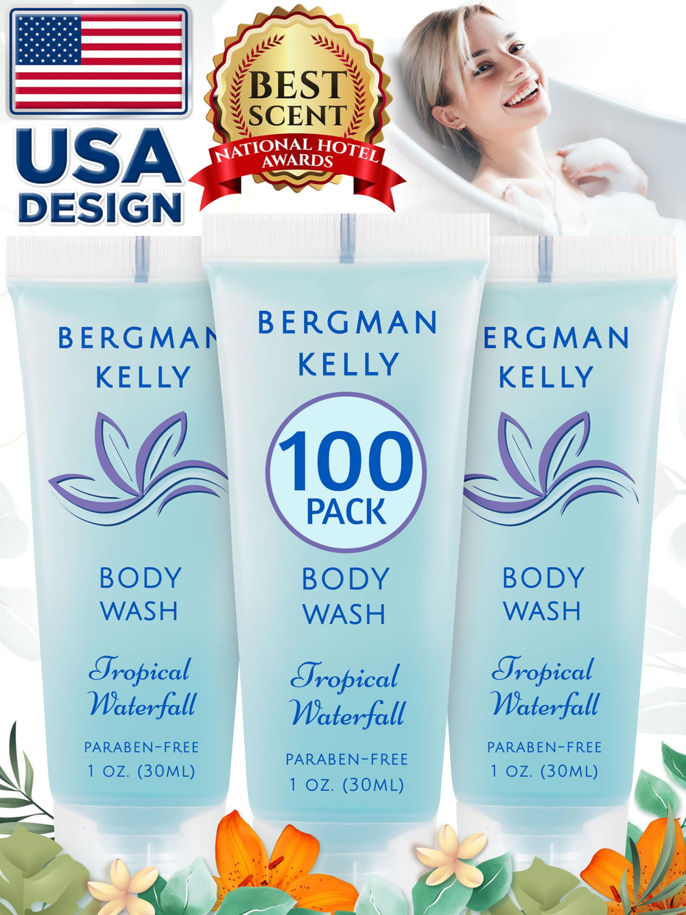 BERGMAN KELLY bulk bathroom amenity display in hotel lobby