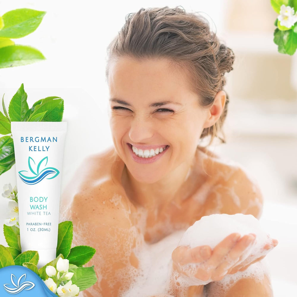 BERGMAN KELLY white tea body lotion 1oz bottle, nourishing hydration for every guest stay.