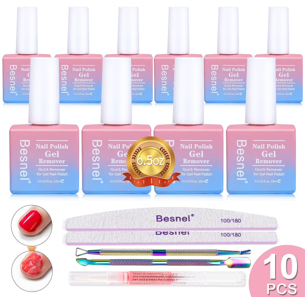 BESNEL gel nail polish remover 10-pack pack shot for quick removal at home.
