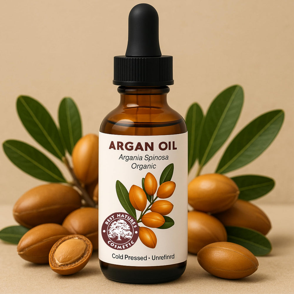 Best Nature's Cosmetics Argan Oil bottle with dropper enables precise, easy hair treatment