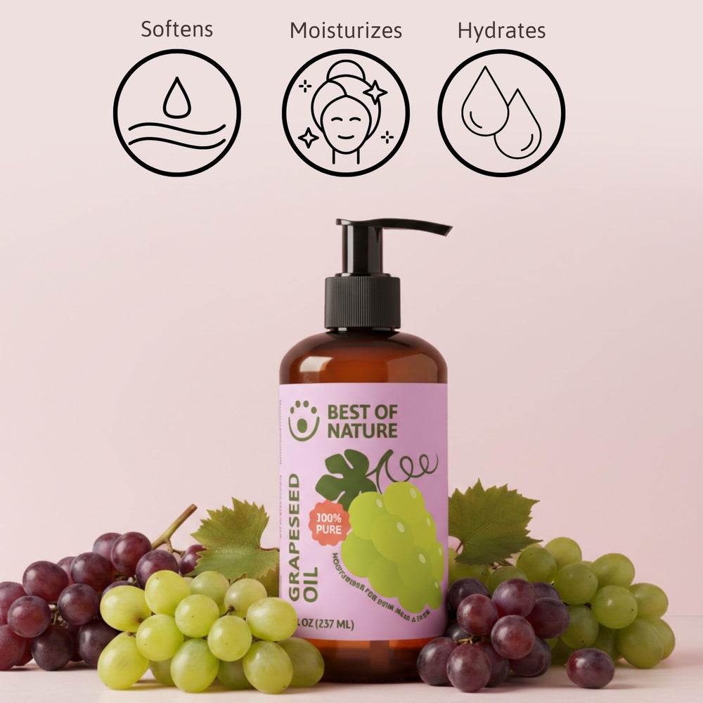 Best of Nature grapeseed oil non-greasy texture absorbs fast.