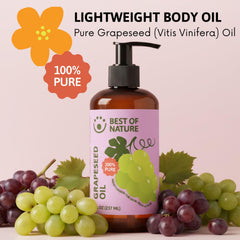 Best of Nature grapeseed oil pour in hand for quick non-greasy absorption.