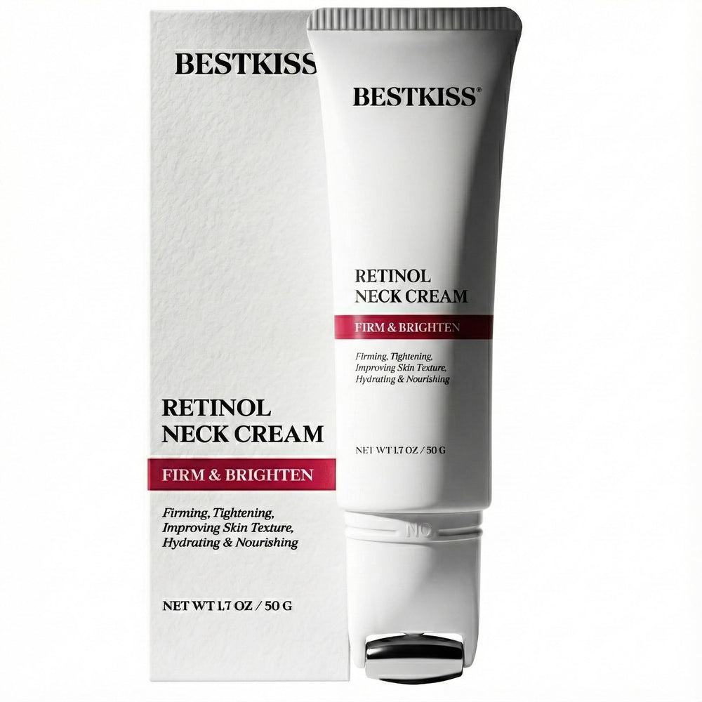 Bestkiss neck cream bottle closeup highlighting premium packaging and smooth texture