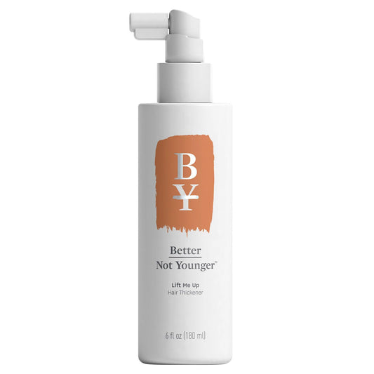 Better Not Younger Hair Thickener bottle closeup showing clean formula for volume