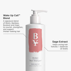 Wake Up Call shampoo bottle designed for gentle cleansing