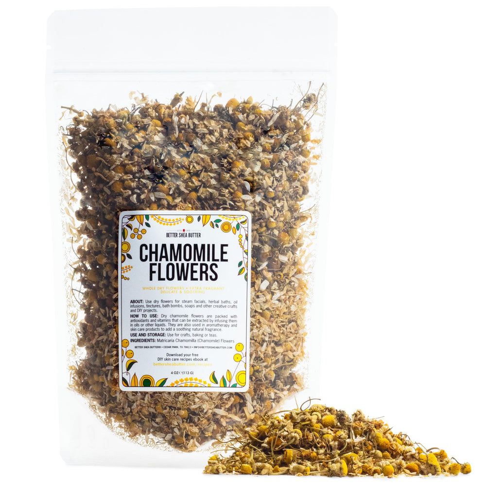Better Shea Butter dried chamomile bulk for soothing tea and skin care.