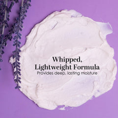 Better Shea Butter Lavender Body Butter ingredients panel features shea and jojoba for balanced moisture.