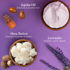 Better Shea Butter Lavender Body Butter lavender oil drop emphasizes relaxing aroma during daily routine.