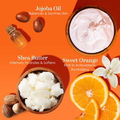 Better Shea Butter orange vanilla lotion poured into palm for quick absorption.