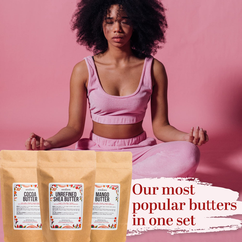 Better Shea Butter packaging details showing 8 oz jars and labeling