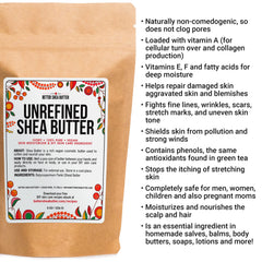 Packaging and labeling of Better Shea Butter emphasize purity and simple ingredients.