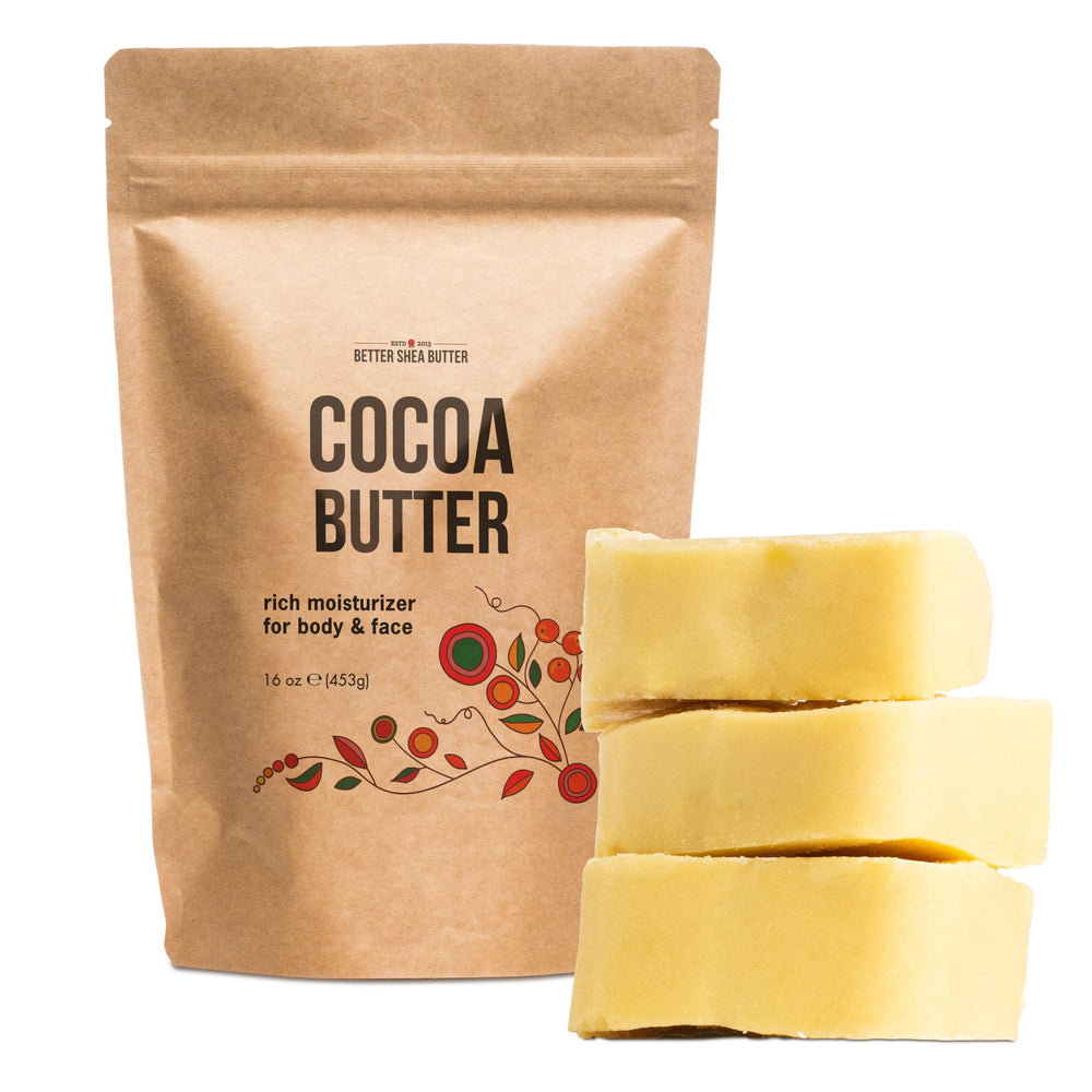 Better Shea Butter Raw Cocoa Butter Block, melts smoothly for easy skin moisturization.