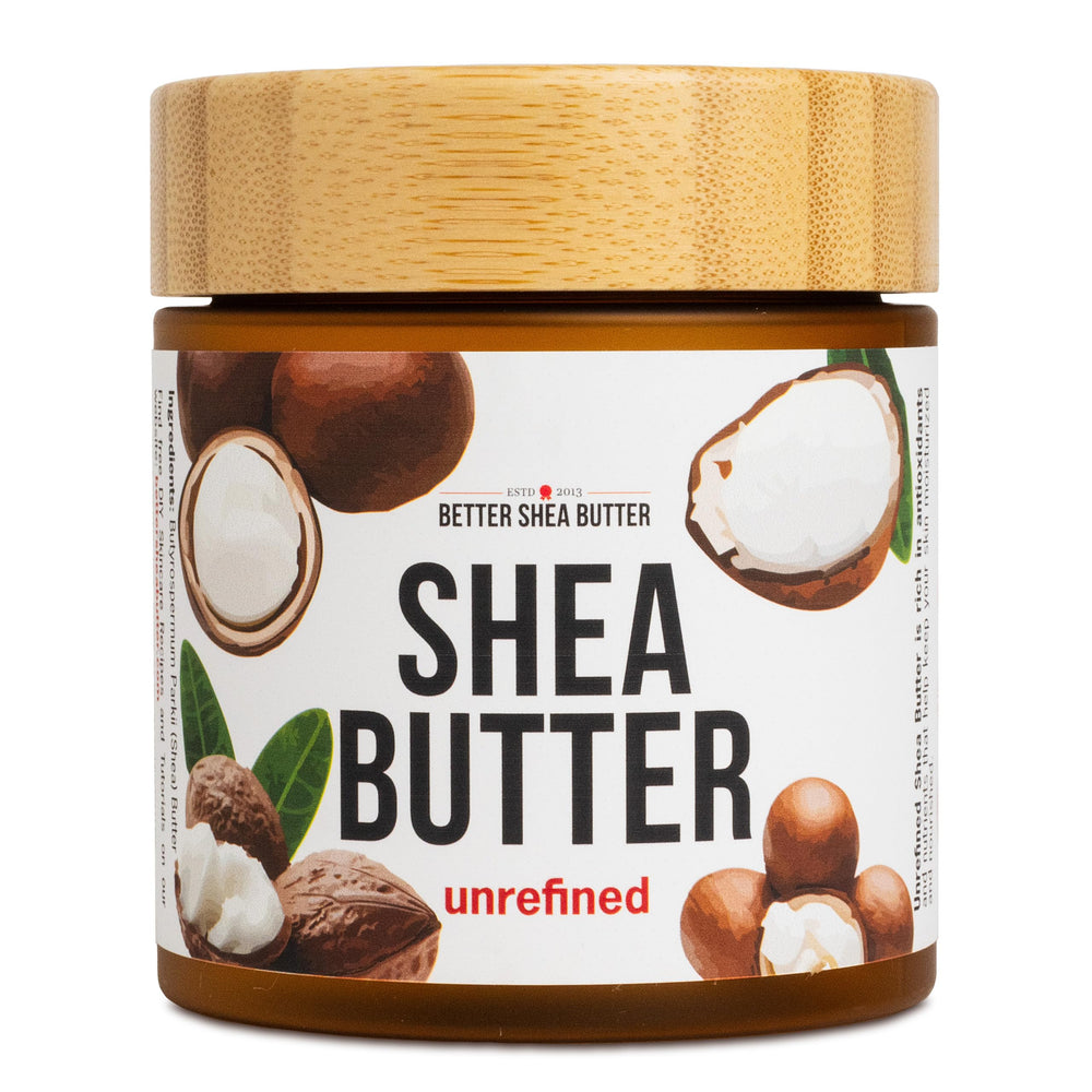 Better Shea Butter raw shea butter jar showing rich texture for facial and body care.