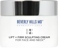 Beverly Hills MD Lift & Firm cream jar close-up highlighting a silky texture for firmer-looking skin.